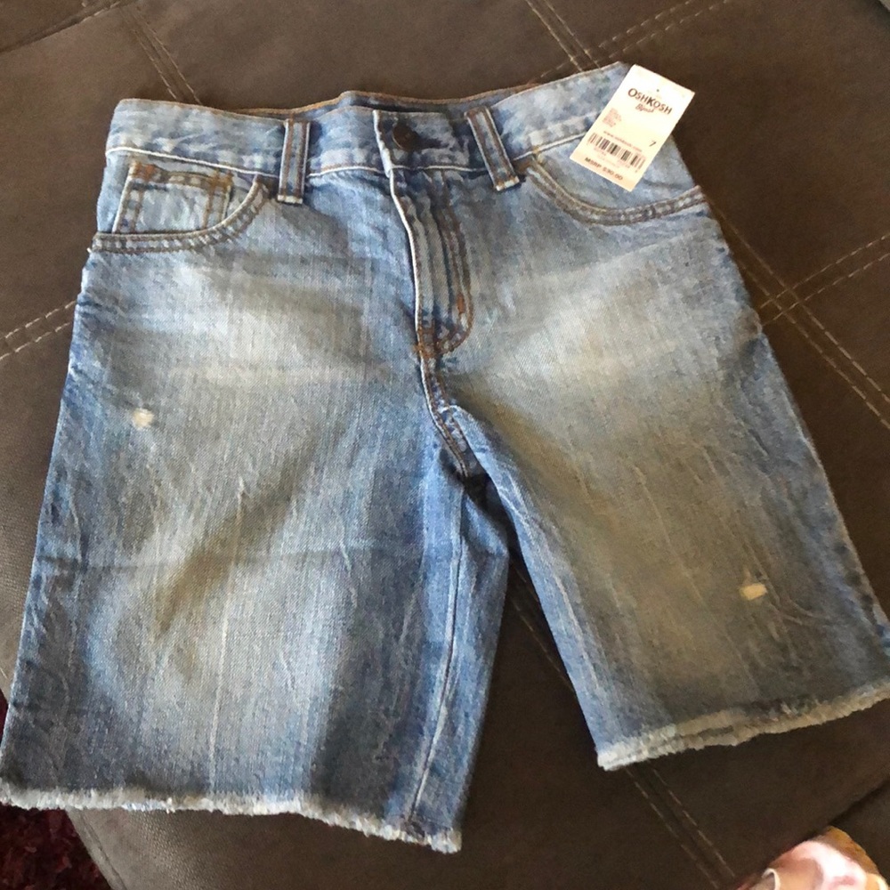 Light blue cut off jean shorts.